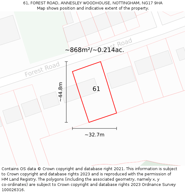 61, FOREST ROAD, ANNESLEY WOODHOUSE, NOTTINGHAM, NG17 9HA: Plot and title map