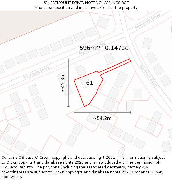 61, FREMOUNT DRIVE, NOTTINGHAM, NG8 3GT: Plot and title map