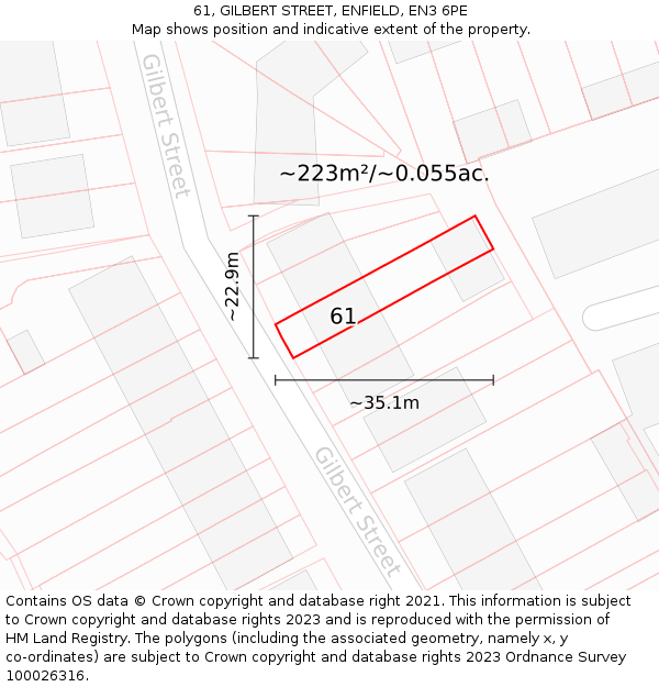61, GILBERT STREET, ENFIELD, EN3 6PE: Plot and title map