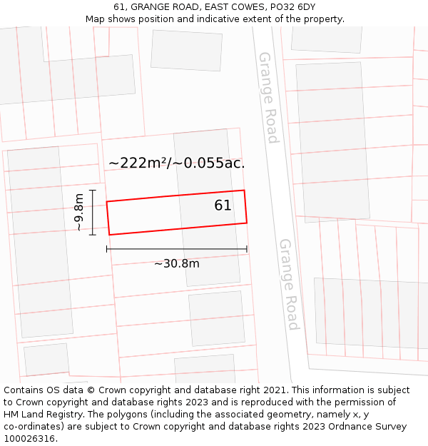 61, GRANGE ROAD, EAST COWES, PO32 6DY: Plot and title map