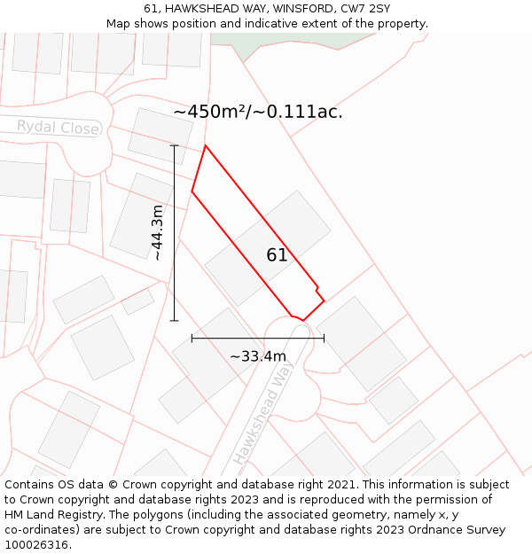 61, HAWKSHEAD WAY, WINSFORD, CW7 2SY: Plot and title map