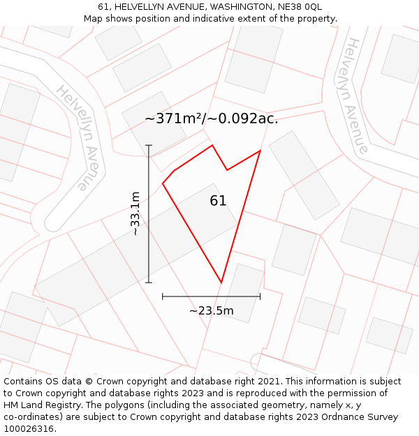 61, HELVELLYN AVENUE, WASHINGTON, NE38 0QL: Plot and title map