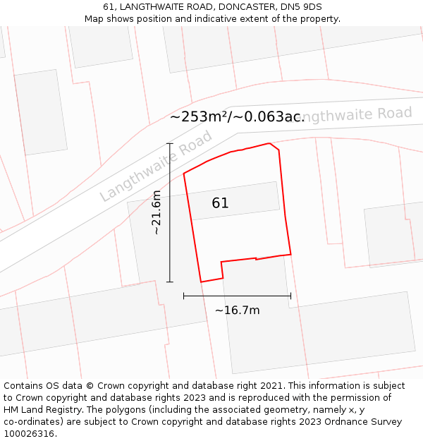 61, LANGTHWAITE ROAD, DONCASTER, DN5 9DS: Plot and title map