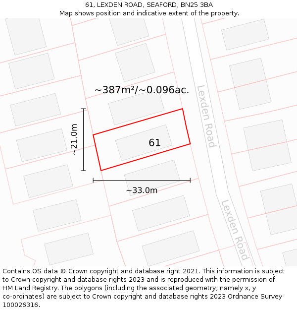 61, LEXDEN ROAD, SEAFORD, BN25 3BA: Plot and title map