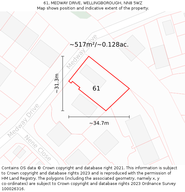 61, MEDWAY DRIVE, WELLINGBOROUGH, NN8 5WZ: Plot and title map