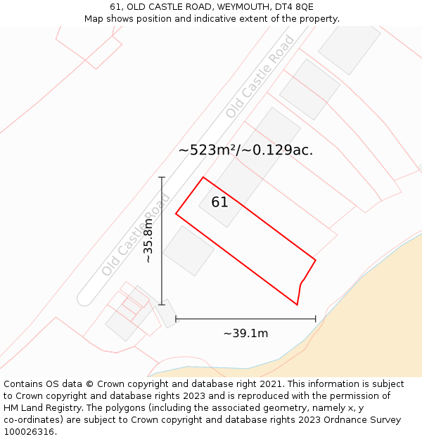 61, OLD CASTLE ROAD, WEYMOUTH, DT4 8QE: Plot and title map