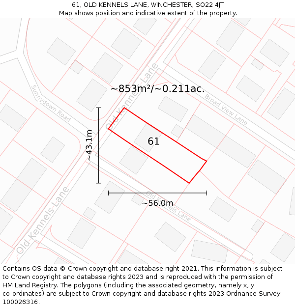 61, OLD KENNELS LANE, WINCHESTER, SO22 4JT: Plot and title map