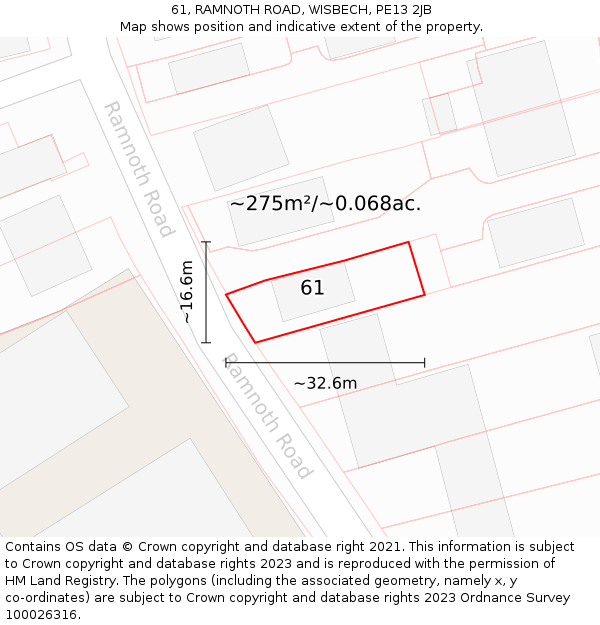 61, RAMNOTH ROAD, WISBECH, PE13 2JB: Plot and title map