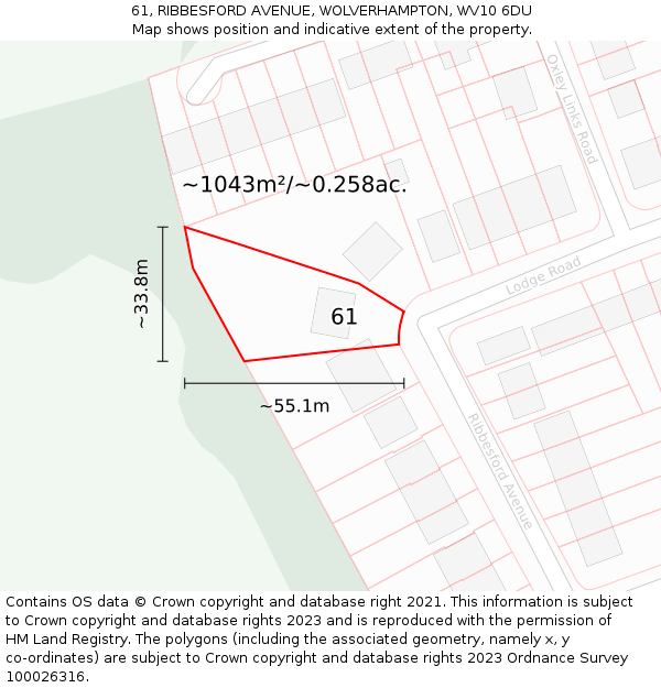61, RIBBESFORD AVENUE, WOLVERHAMPTON, WV10 6DU: Plot and title map