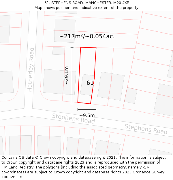 61, STEPHENS ROAD, MANCHESTER, M20 4XB: Plot and title map
