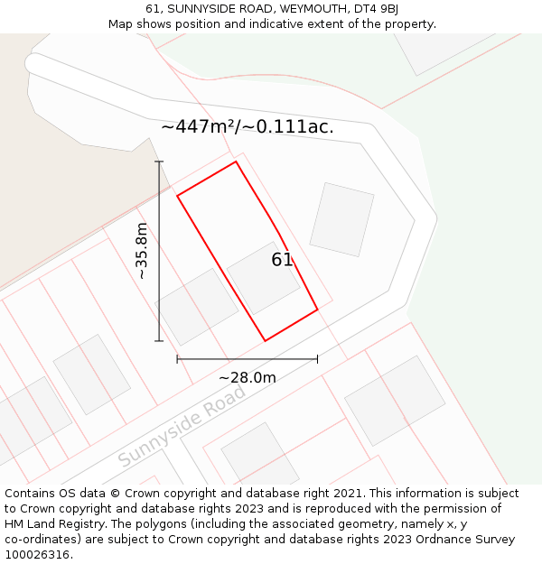 61, SUNNYSIDE ROAD, WEYMOUTH, DT4 9BJ: Plot and title map
