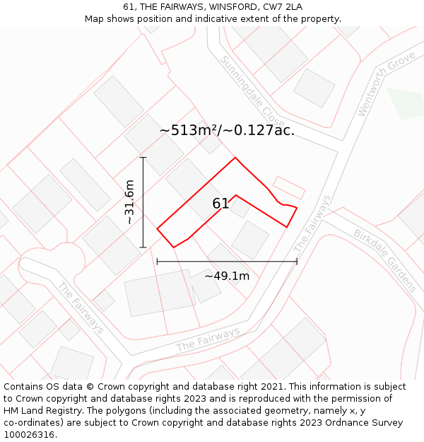 61, THE FAIRWAYS, WINSFORD, CW7 2LA: Plot and title map