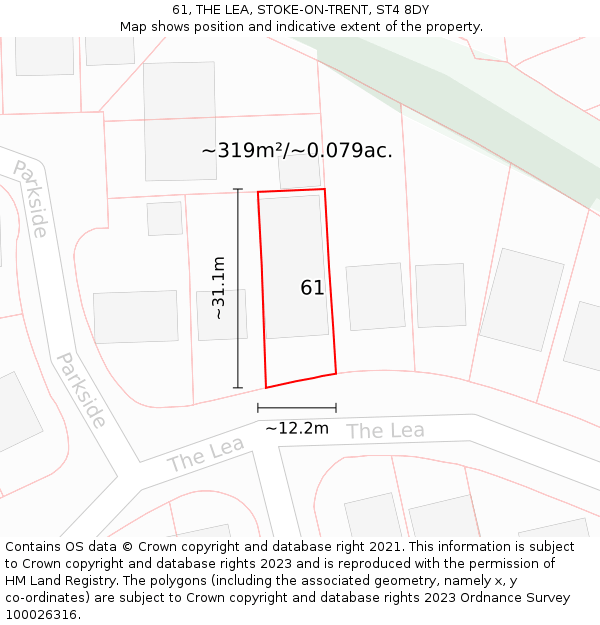 61, THE LEA, STOKE-ON-TRENT, ST4 8DY: Plot and title map