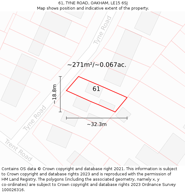 61, TYNE ROAD, OAKHAM, LE15 6SJ: Plot and title map