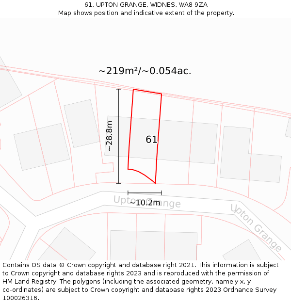 61, UPTON GRANGE, WIDNES, WA8 9ZA: Plot and title map