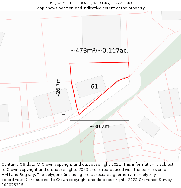 61, WESTFIELD ROAD, WOKING, GU22 9NQ: Plot and title map