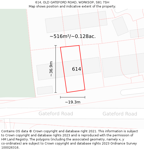 614, OLD GATEFORD ROAD, WORKSOP, S81 7SH: Plot and title map