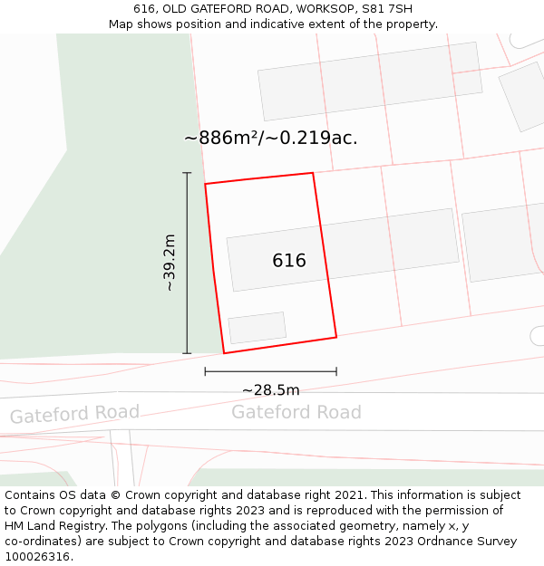 616, OLD GATEFORD ROAD, WORKSOP, S81 7SH: Plot and title map