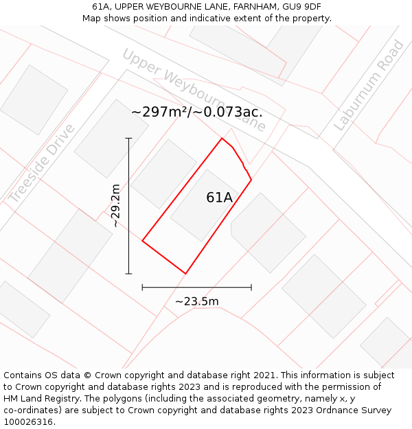 61A, UPPER WEYBOURNE LANE, FARNHAM, GU9 9DF: Plot and title map