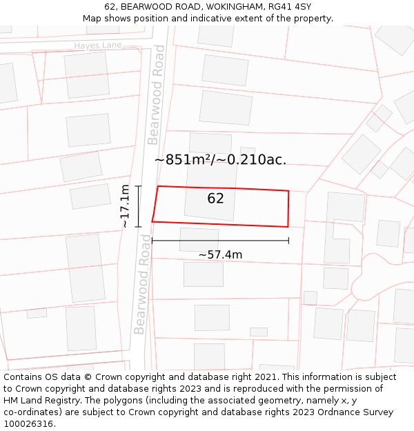 62, BEARWOOD ROAD, WOKINGHAM, RG41 4SY: Plot and title map