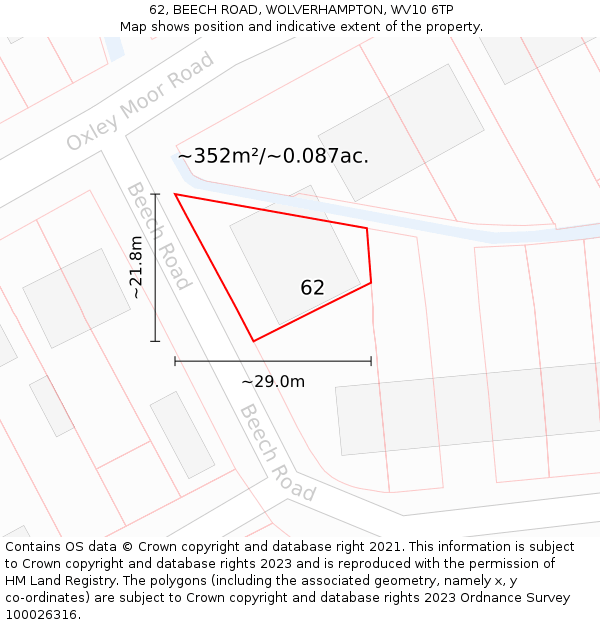 62, BEECH ROAD, WOLVERHAMPTON, WV10 6TP: Plot and title map