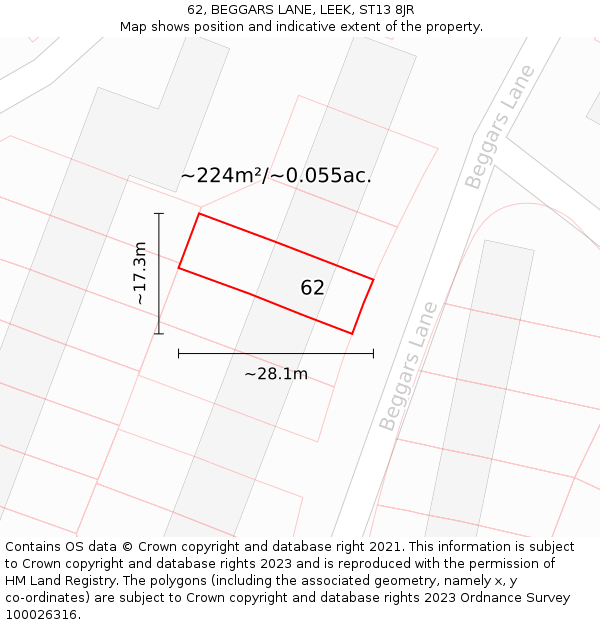 62, BEGGARS LANE, LEEK, ST13 8JR: Plot and title map