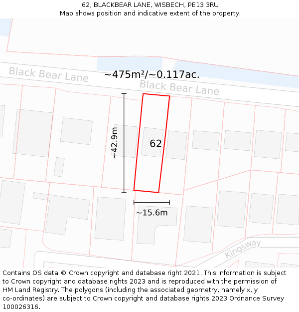 62, BLACKBEAR LANE, WISBECH, PE13 3RU: Plot and title map