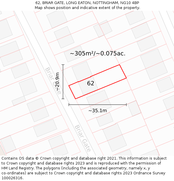 62, BRIAR GATE, LONG EATON, NOTTINGHAM, NG10 4BP: Plot and title map