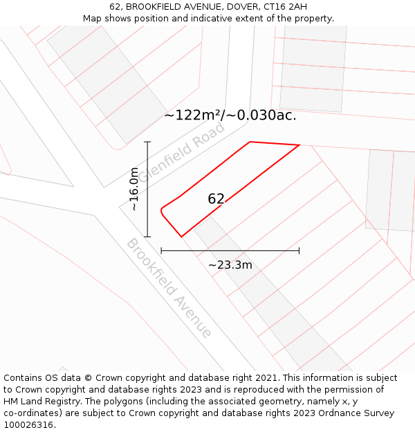 62, BROOKFIELD AVENUE, DOVER, CT16 2AH: Plot and title map