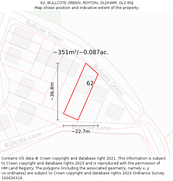 62, BULLCOTE GREEN, ROYTON, OLDHAM, OL2 6NJ: Plot and title map