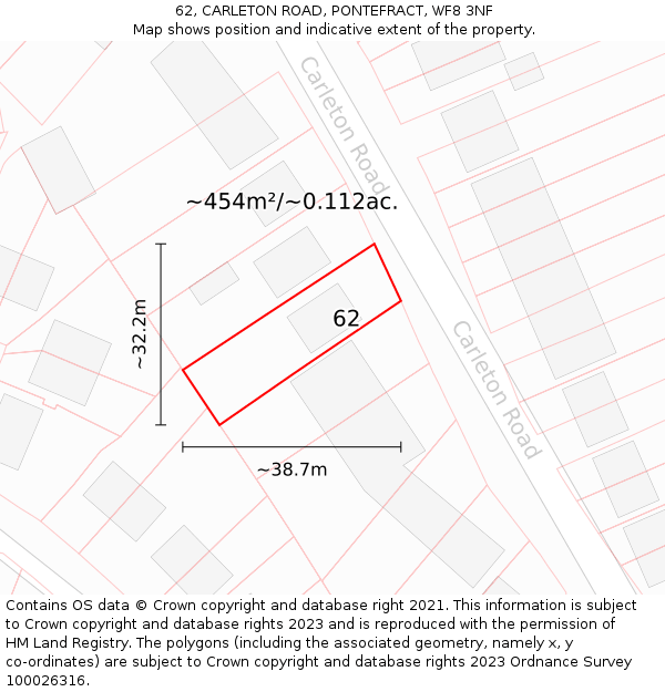 62, CARLETON ROAD, PONTEFRACT, WF8 3NF: Plot and title map