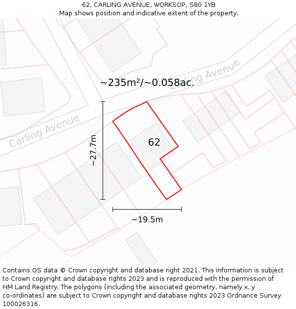 62, CARLING AVENUE, WORKSOP, S80 1YB: Plot and title map