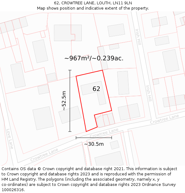 62, CROWTREE LANE, LOUTH, LN11 9LN: Plot and title map