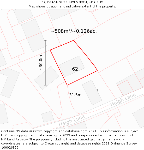 62, DEANHOUSE, HOLMFIRTH, HD9 3UG: Plot and title map