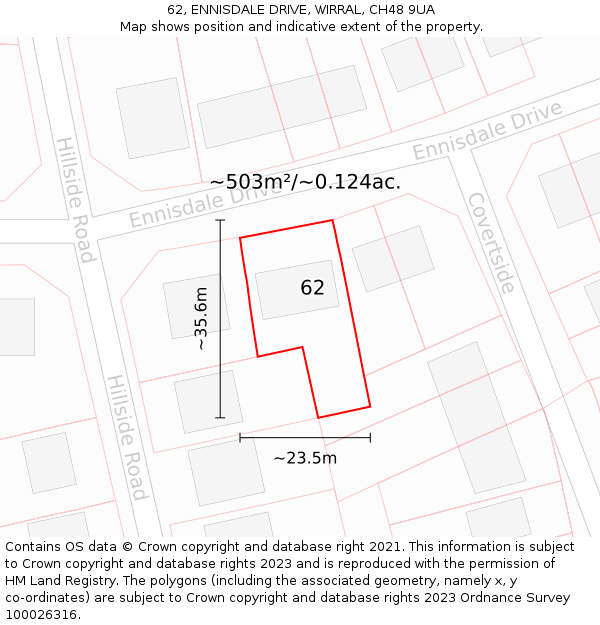 62, ENNISDALE DRIVE, WIRRAL, CH48 9UA: Plot and title map