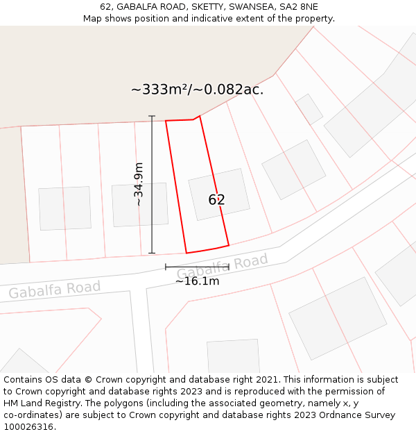 62, GABALFA ROAD, SKETTY, SWANSEA, SA2 8NE: Plot and title map