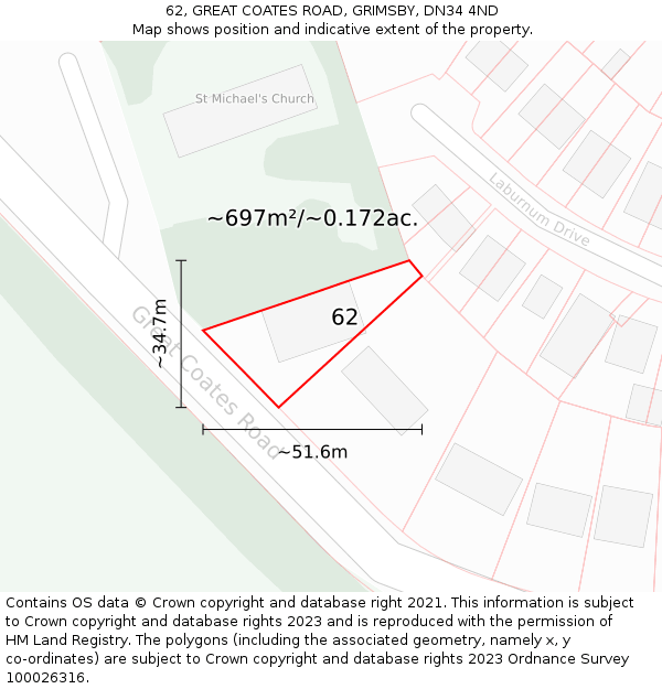 62, GREAT COATES ROAD, GRIMSBY, DN34 4ND: Plot and title map