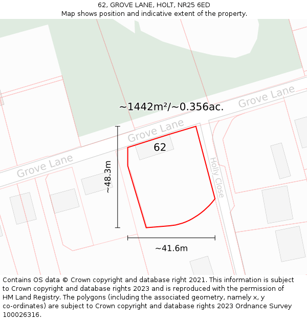 62, GROVE LANE, HOLT, NR25 6ED: Plot and title map