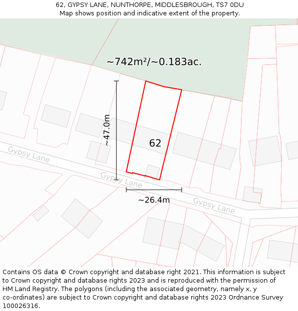 62, GYPSY LANE, NUNTHORPE, MIDDLESBROUGH, TS7 0DU: Plot and title map