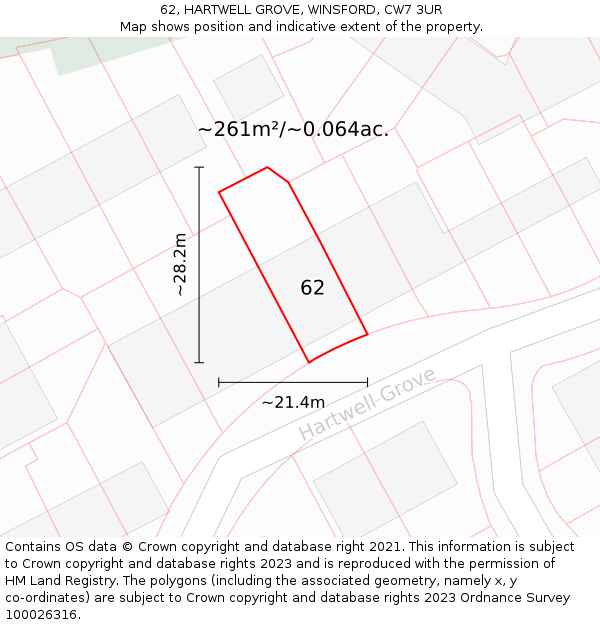 62, HARTWELL GROVE, WINSFORD, CW7 3UR: Plot and title map