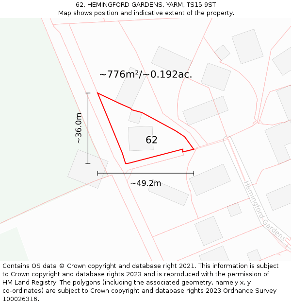 62, HEMINGFORD GARDENS, YARM, TS15 9ST: Plot and title map