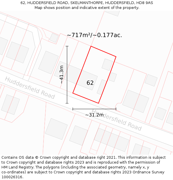 62, HUDDERSFIELD ROAD, SKELMANTHORPE, HUDDERSFIELD, HD8 9AS: Plot and title map