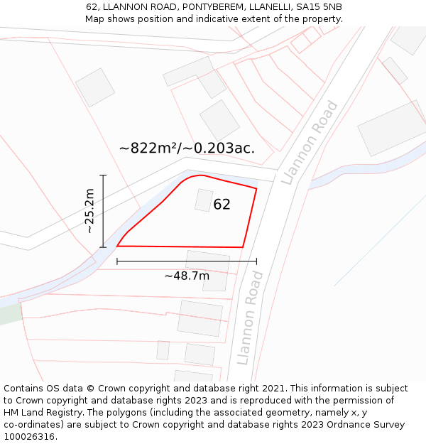 62, LLANNON ROAD, PONTYBEREM, LLANELLI, SA15 5NB: Plot and title map