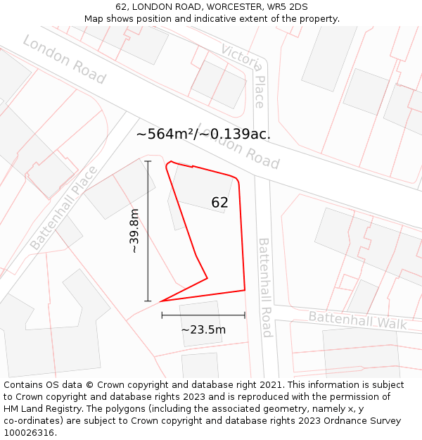 62, LONDON ROAD, WORCESTER, WR5 2DS: Plot and title map