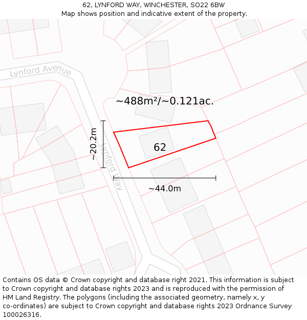 62, LYNFORD WAY, WINCHESTER, SO22 6BW: Plot and title map