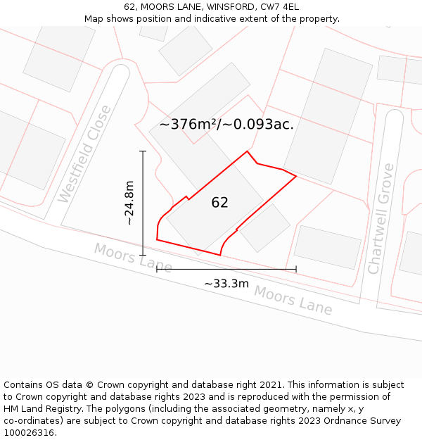 62, MOORS LANE, WINSFORD, CW7 4EL: Plot and title map