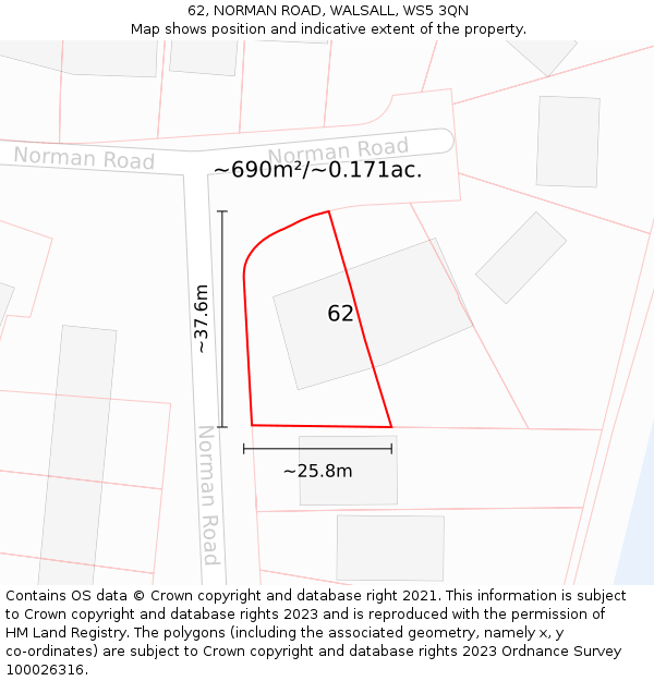 62, NORMAN ROAD, WALSALL, WS5 3QN: Plot and title map
