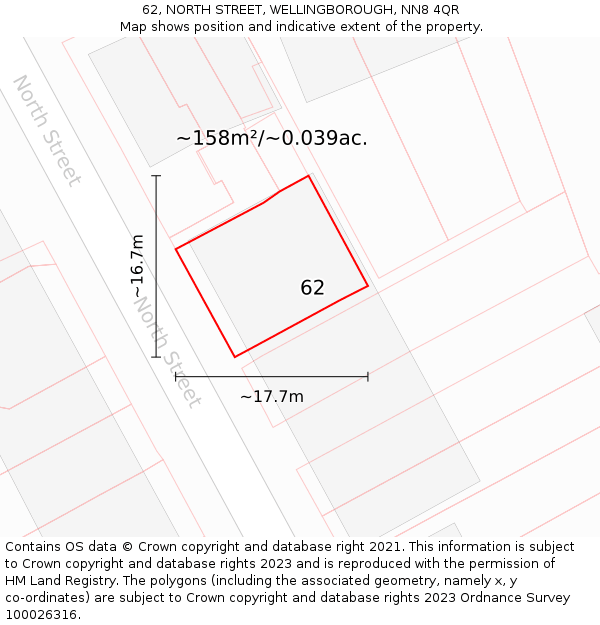 62, NORTH STREET, WELLINGBOROUGH, NN8 4QR: Plot and title map