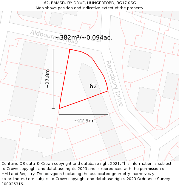 62, RAMSBURY DRIVE, HUNGERFORD, RG17 0SG: Plot and title map