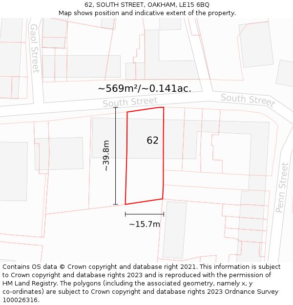 62, SOUTH STREET, OAKHAM, LE15 6BQ: Plot and title map